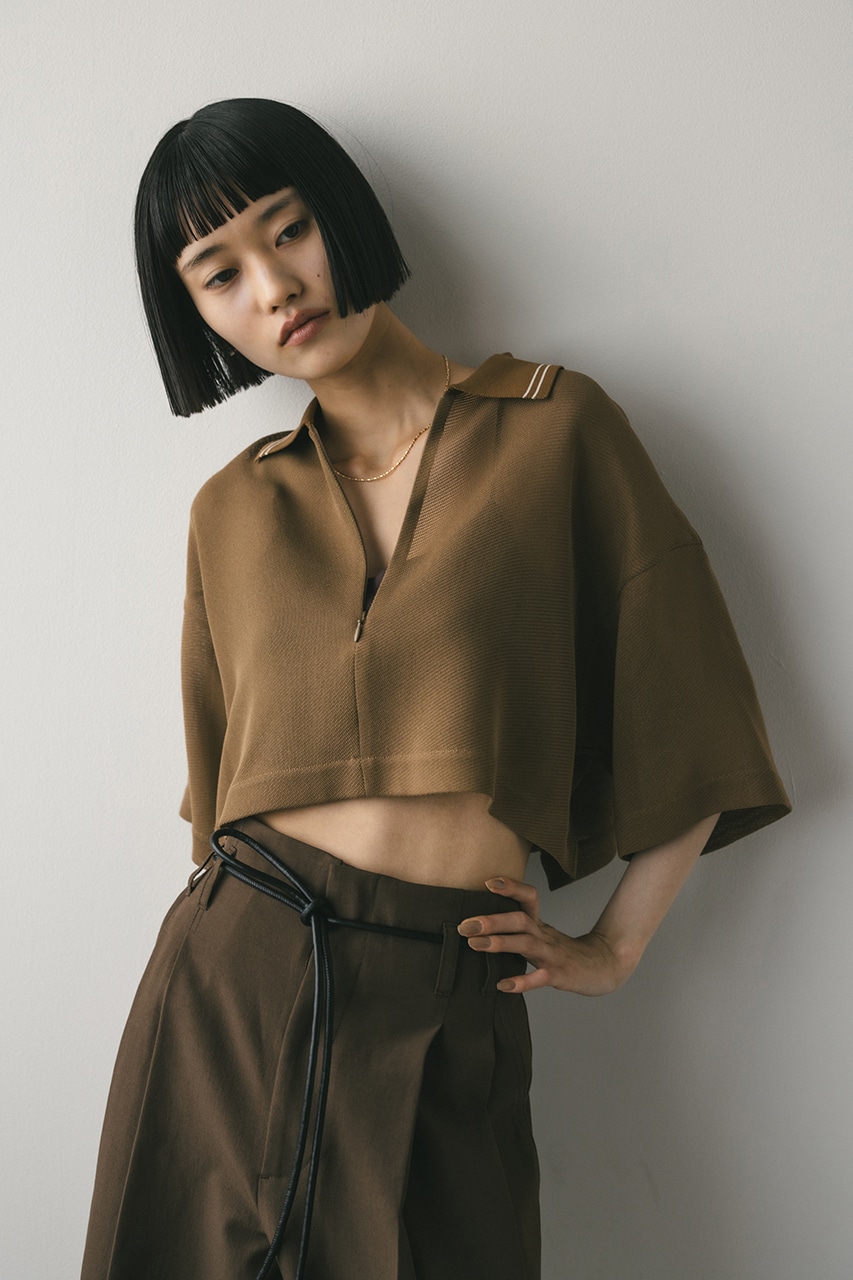 ラインカラーメッシュトップ BRN FREE