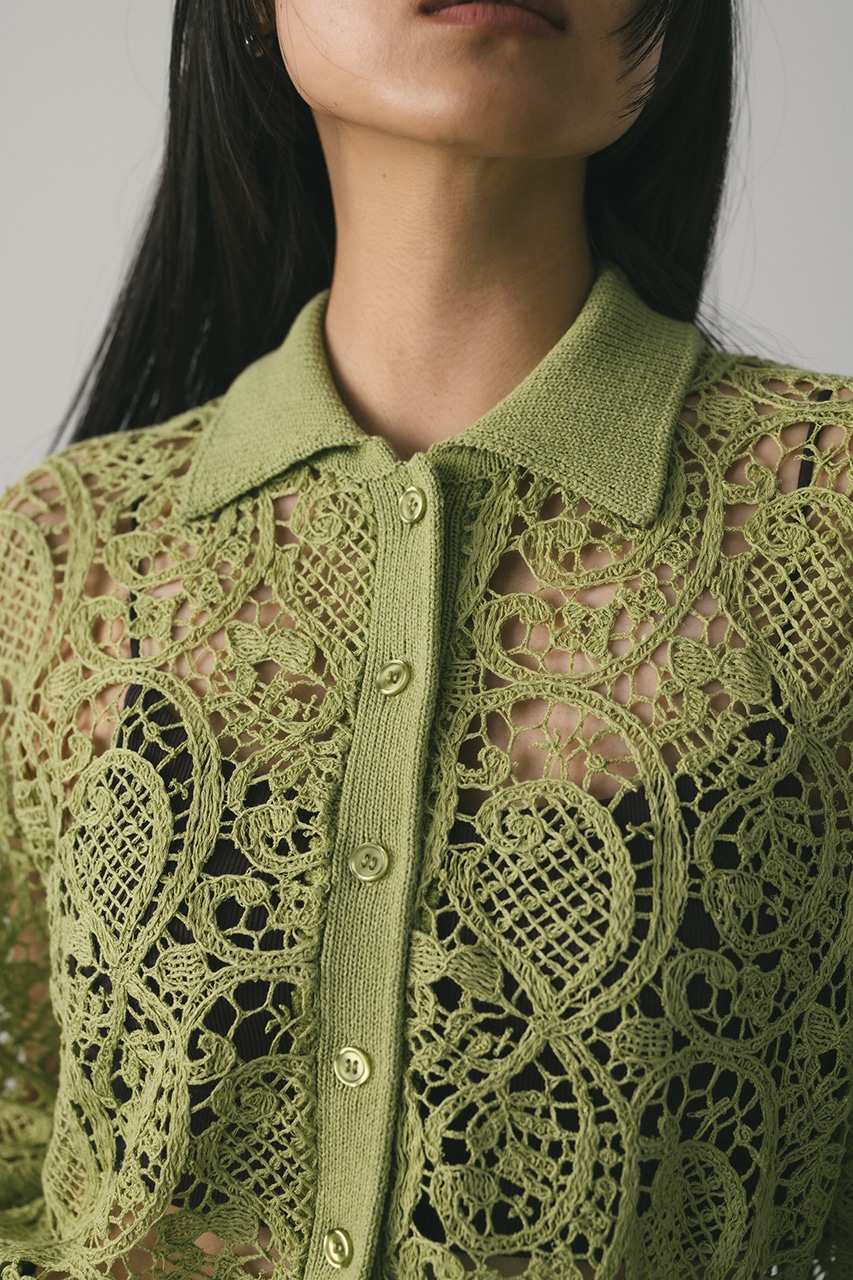 クロシェレースニットシャツ GRN FREE