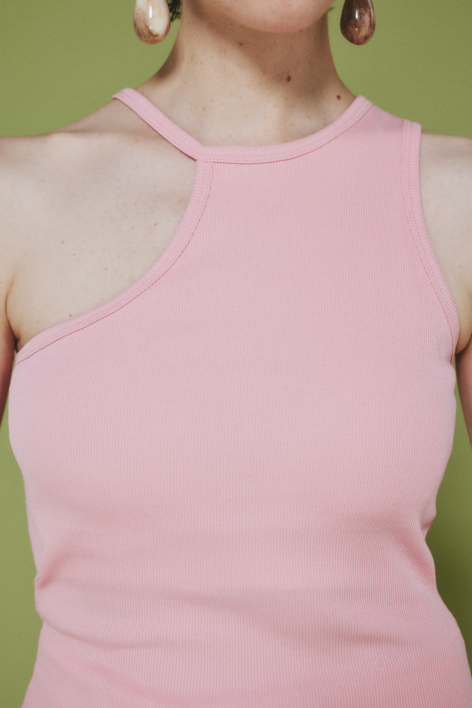 Asymmetry neck tank top L/PNK FREE