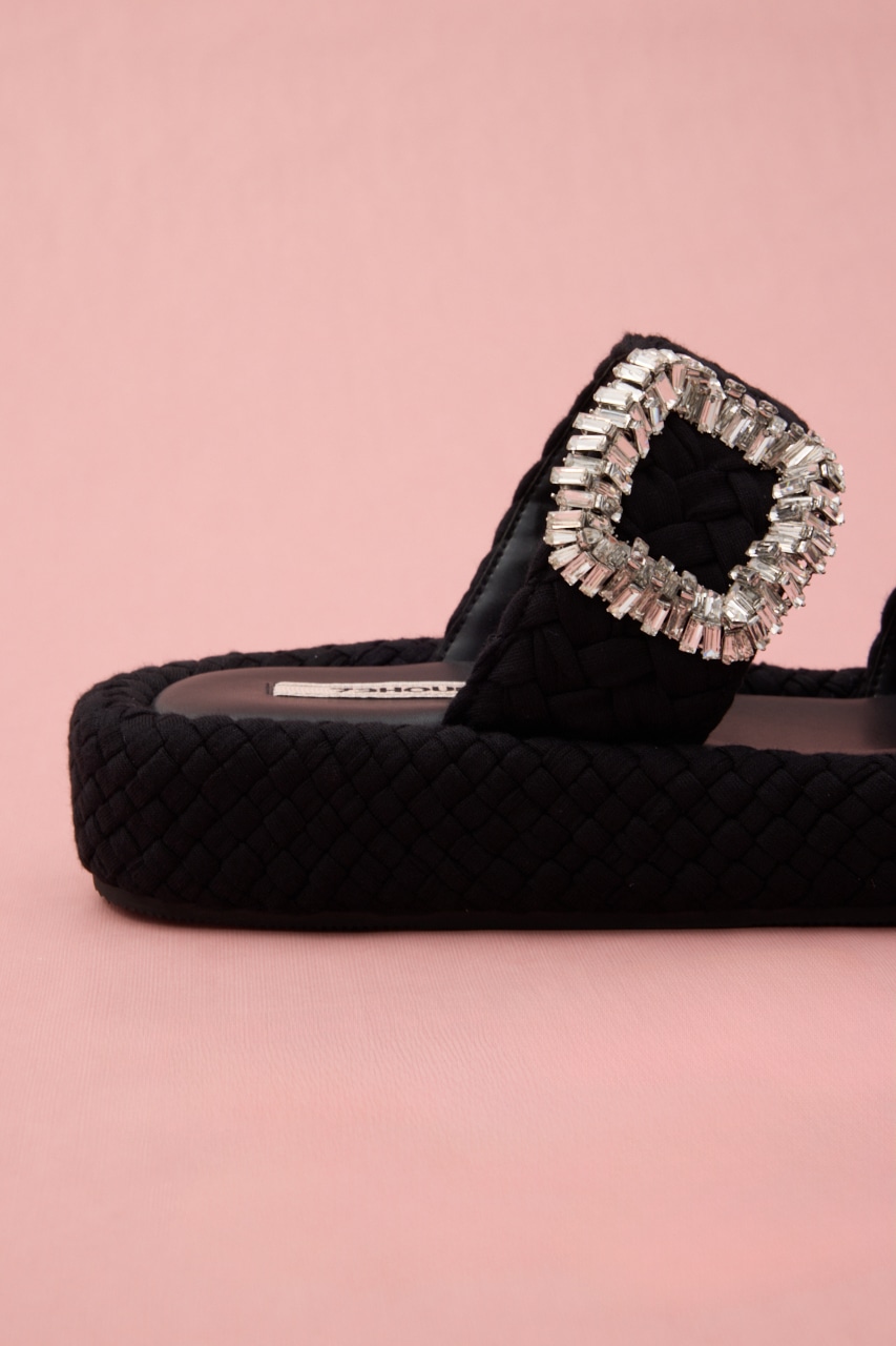 パフバックルフラットサンダル BLK 24.5cm