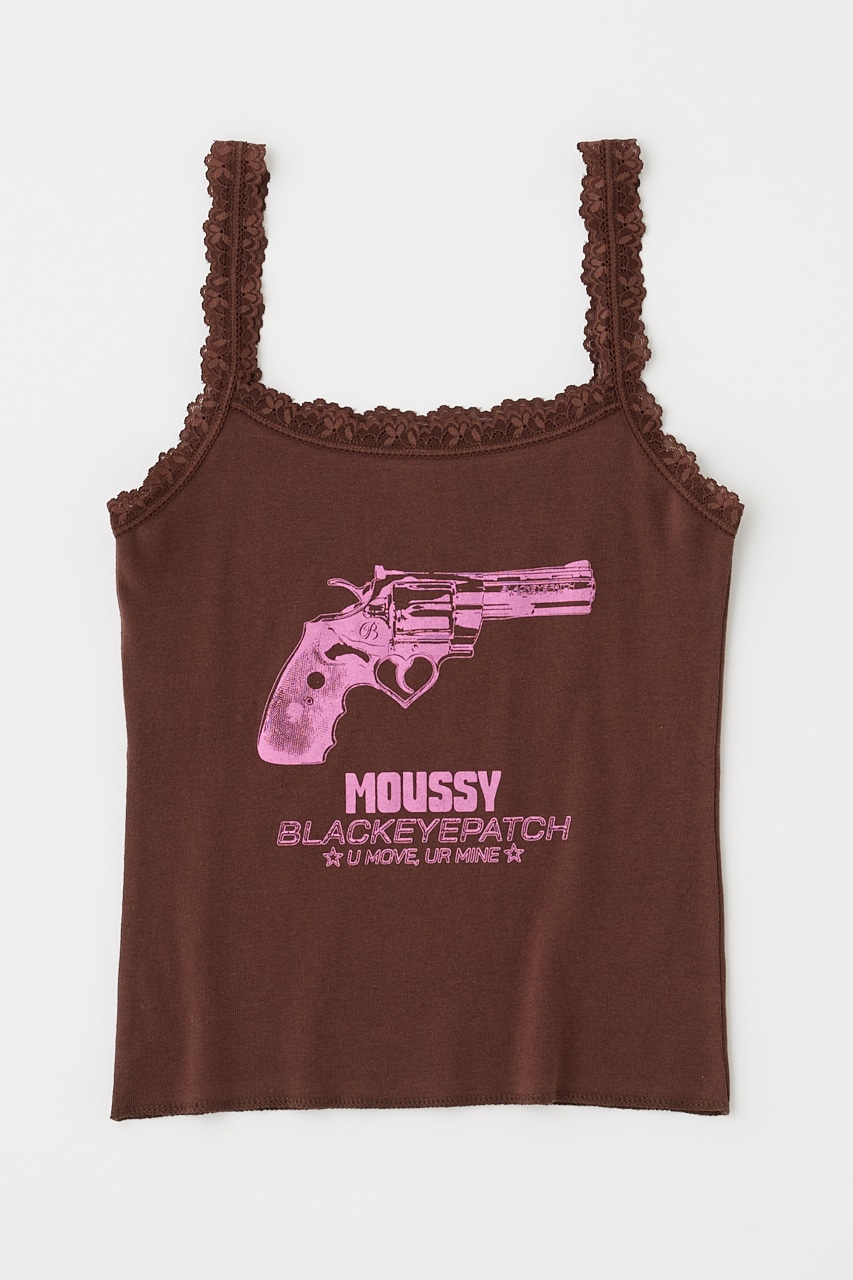 MOUSSY BEP GUN GRAPHIC キャミソール ブラウン
