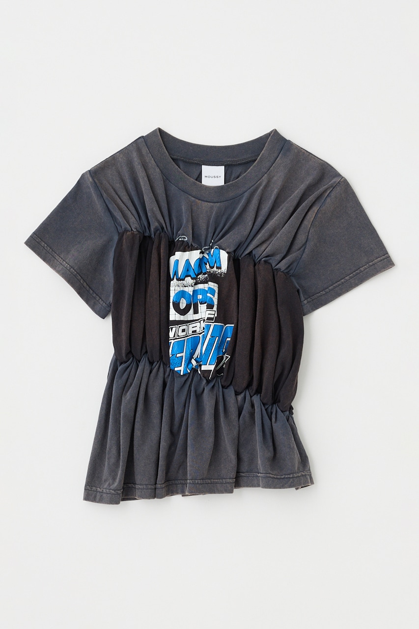 SHIRRING DOCKING Tシャツ L/BLK FREE