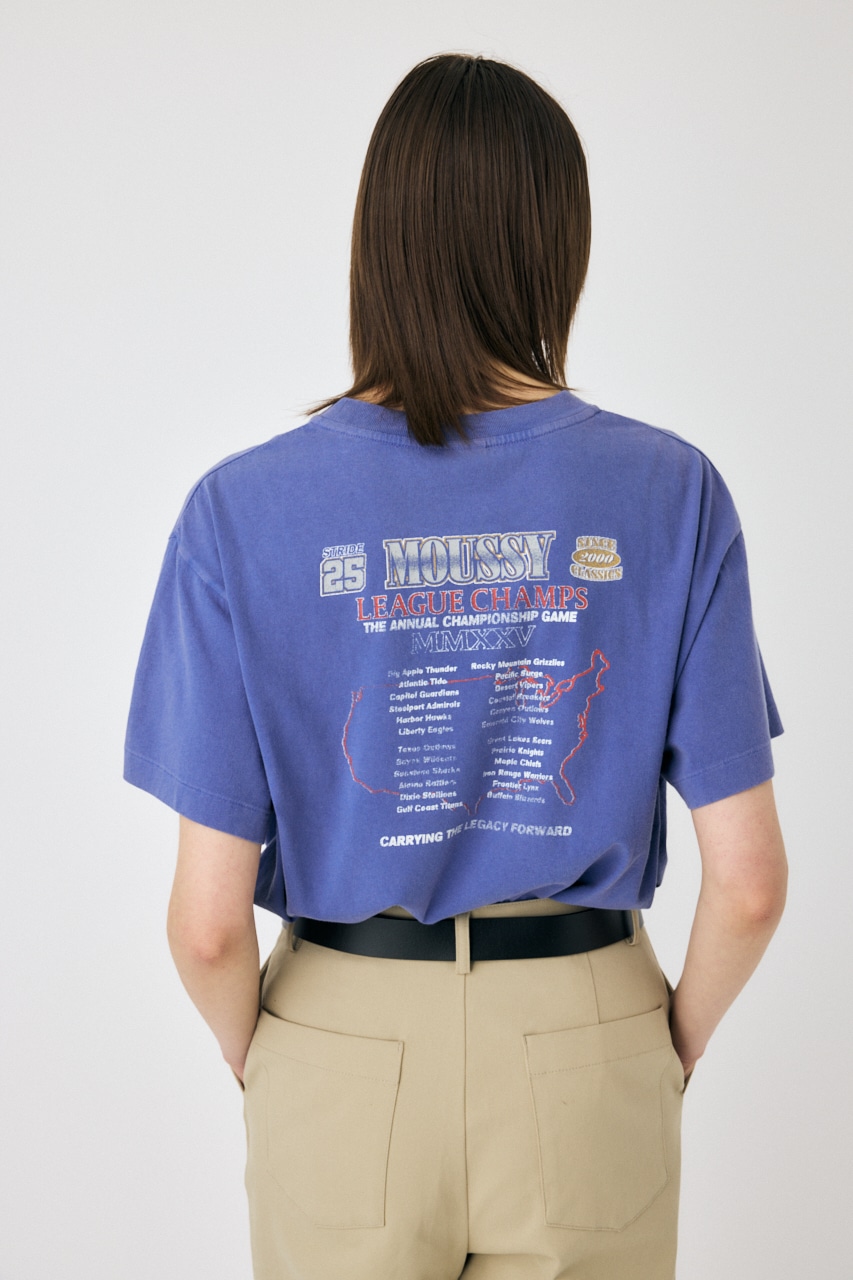 MOUSSY LEAGUE CHAMPS 25 Tシャツ BLU FREE