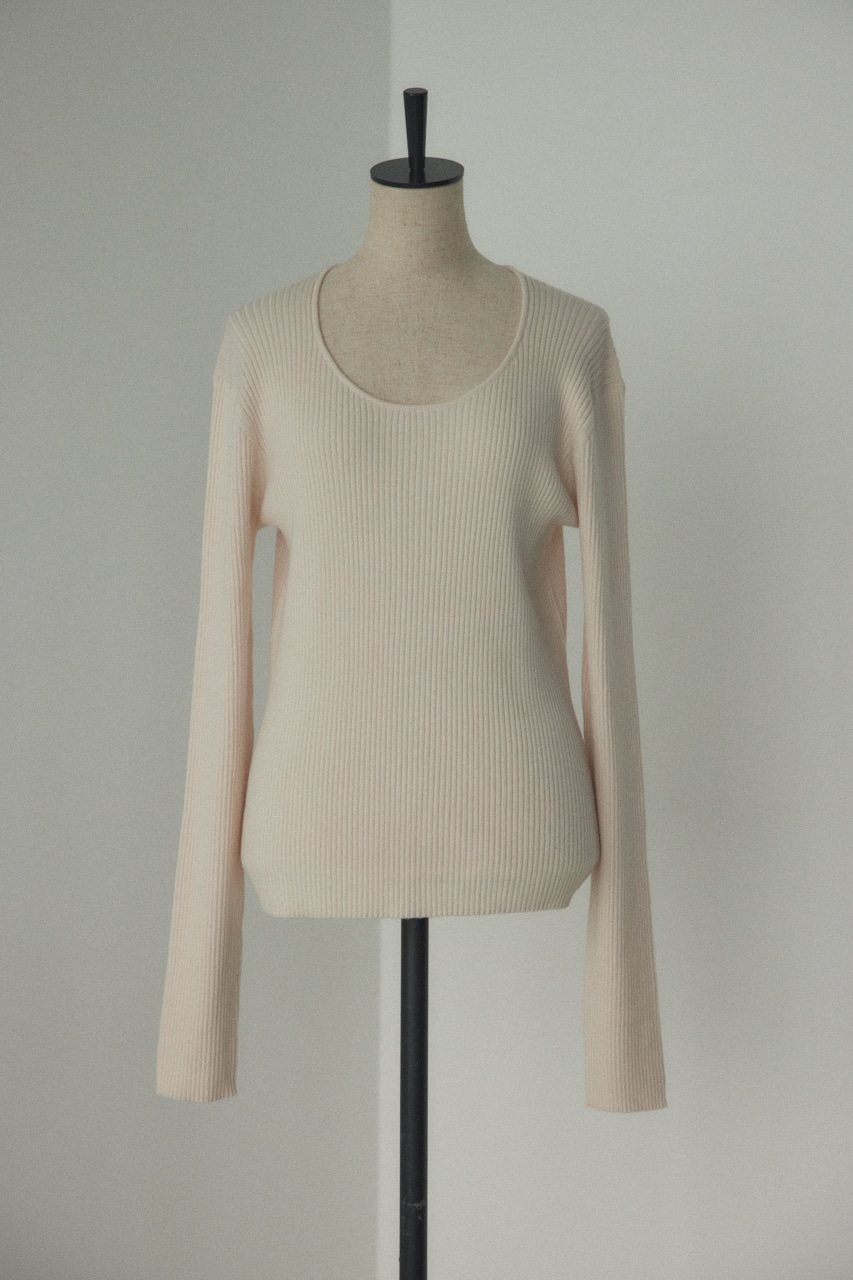 rib round neck wool tops O/WHT FREE