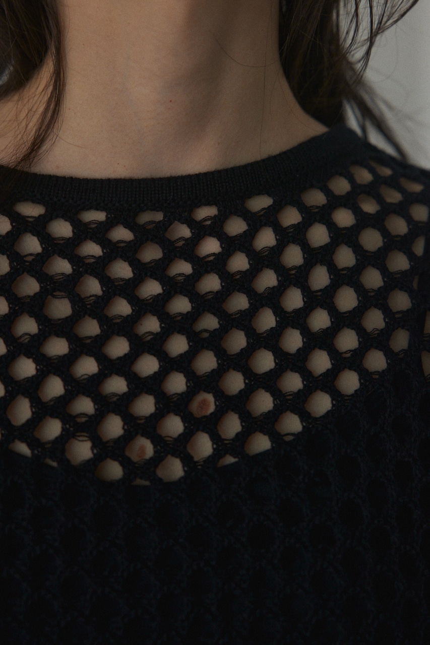 2way mesh knit cardigan BLK FREE