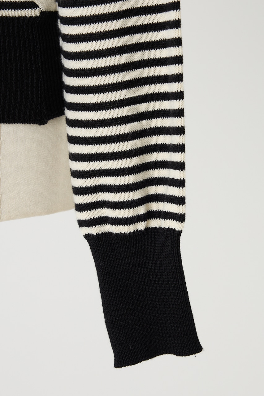 【GREEN BUTTER】Washable Stripe Cotton カーディガン BLK FREE