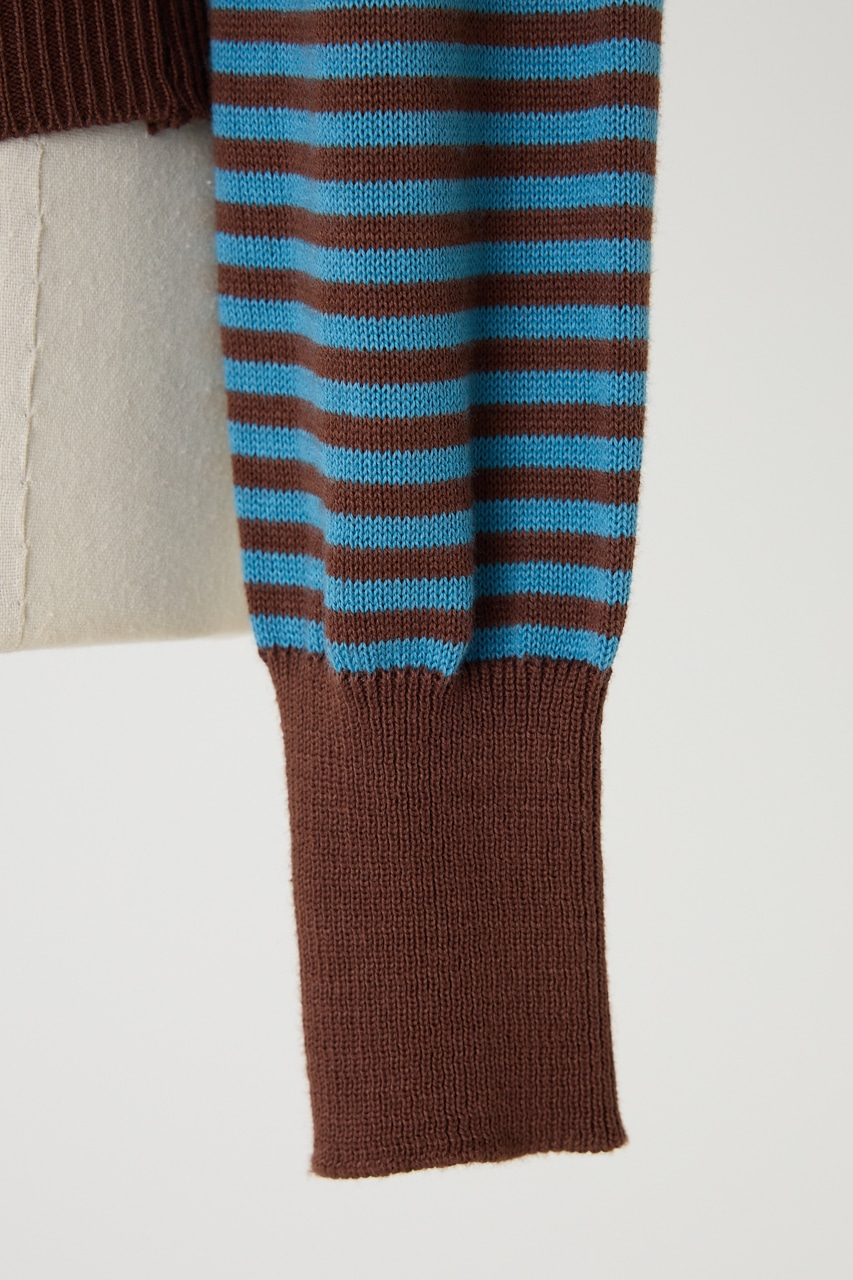 【GREEN BUTTER】Washable Stripe Cotton カーディガン BRN FREE