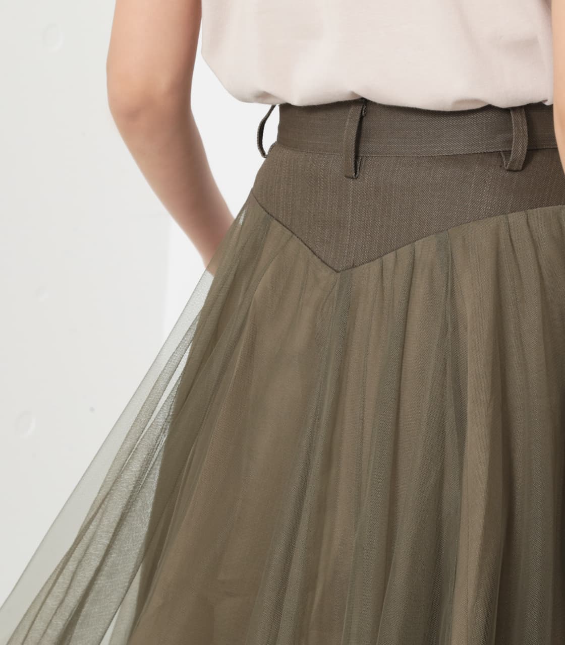 rienda | Denim Mix Tulle J／W SK (スカート(ミディアム) ) |SHEL  