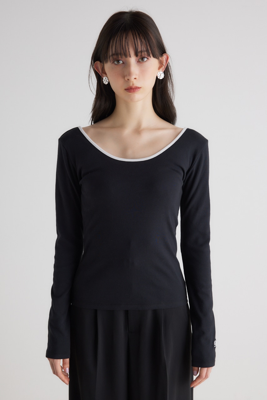 【WEB限定】バイカラーバックリボンロンT BLK FREE