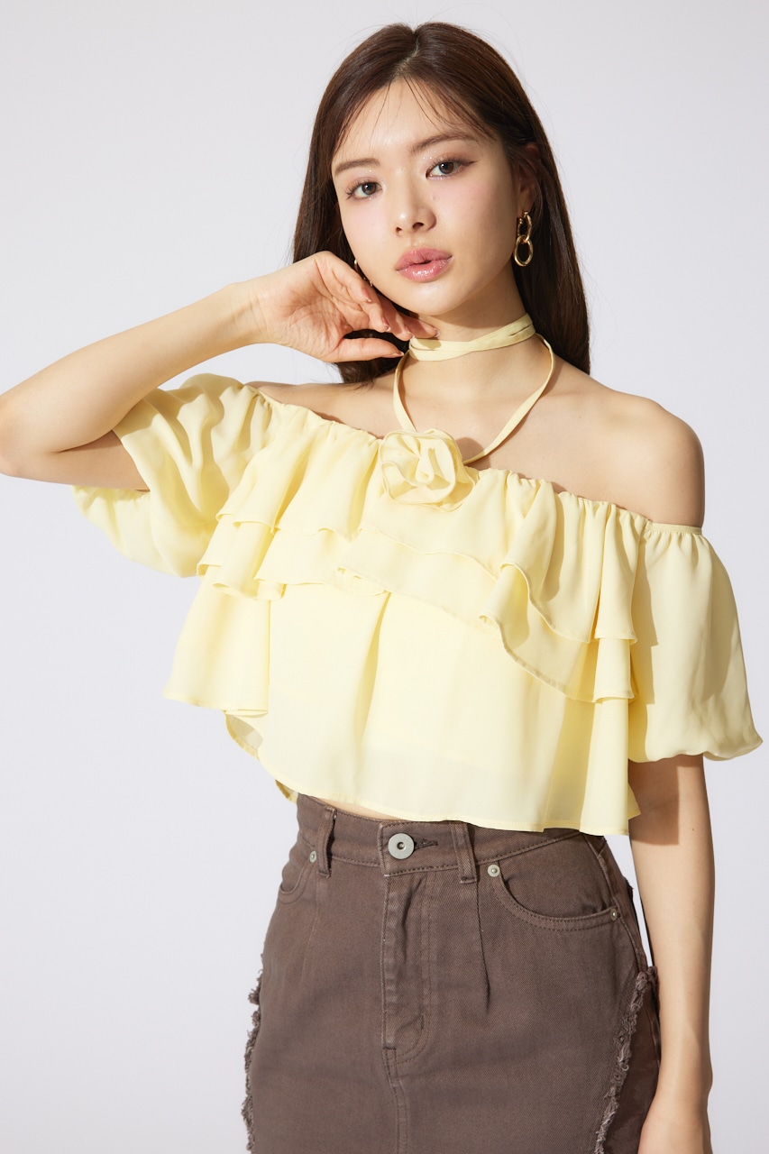 バルーンオフショルティアードブラウス L/YEL FREE