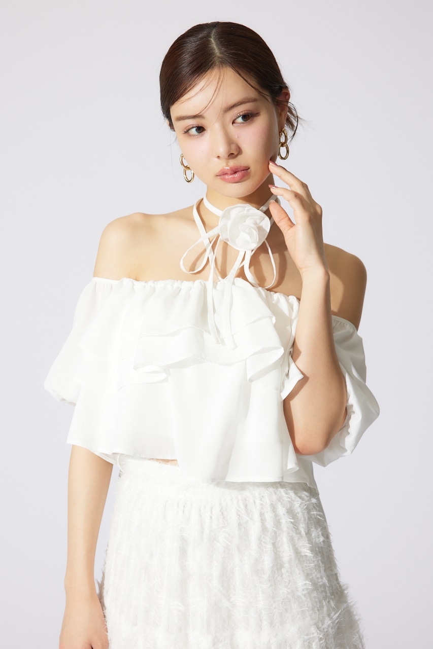 バルーンオフショルティアードブラウス WHT FREE