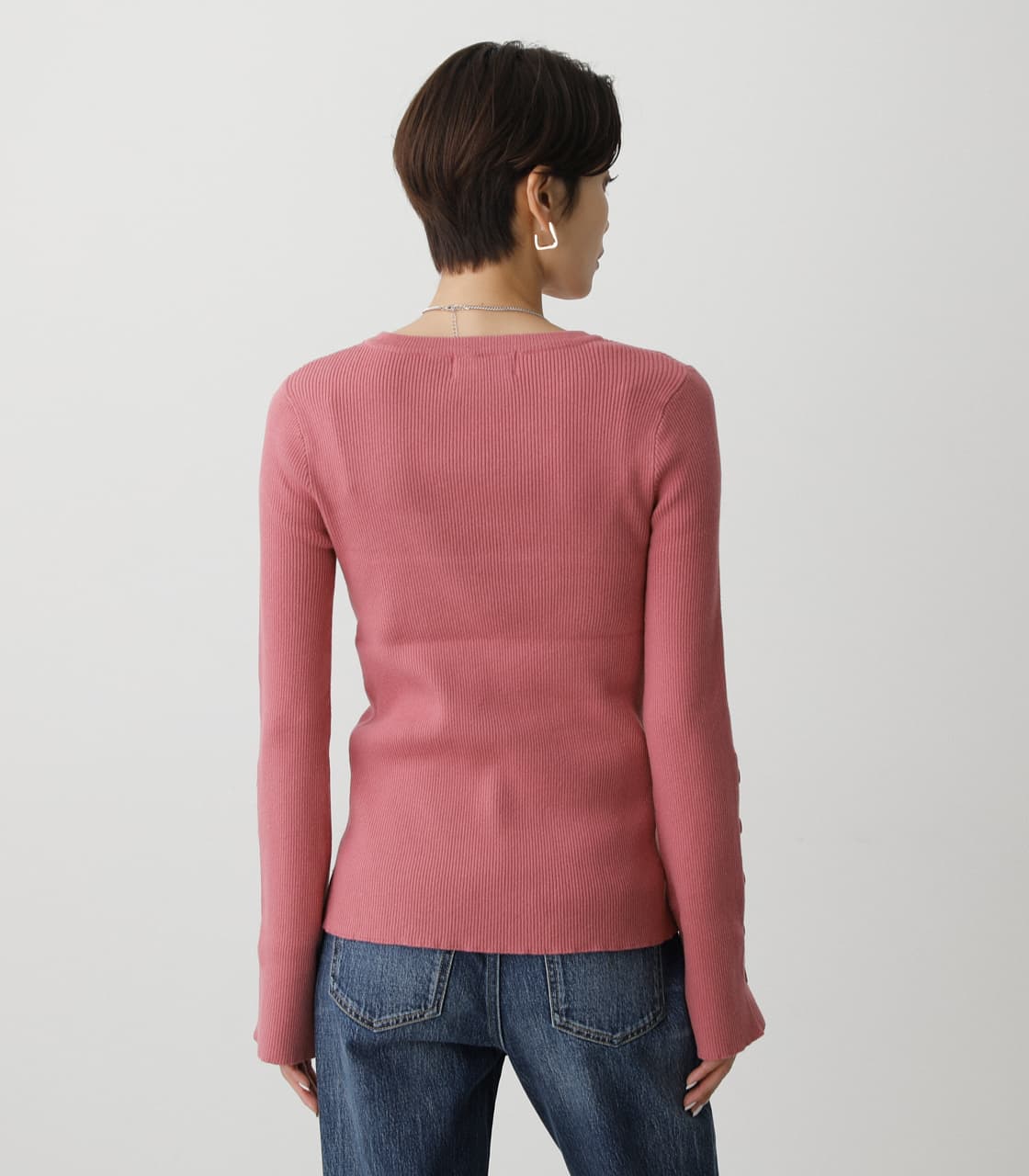 AZUL BY MOUSSY | SLEEVE BUTTON RIB KNIT TOPS (ニット ) |SHEL
