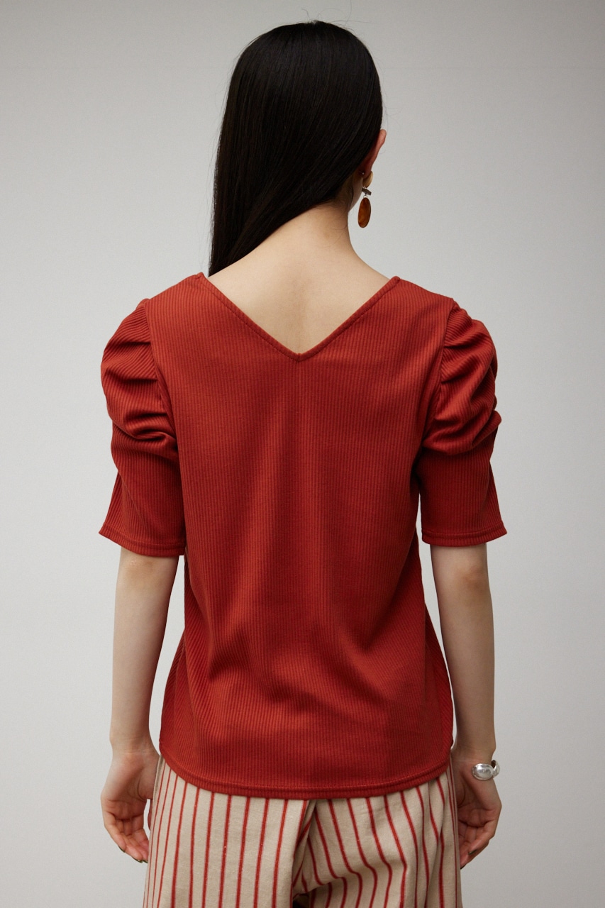 2WAY GATHER SLEEVE RIB TOPS