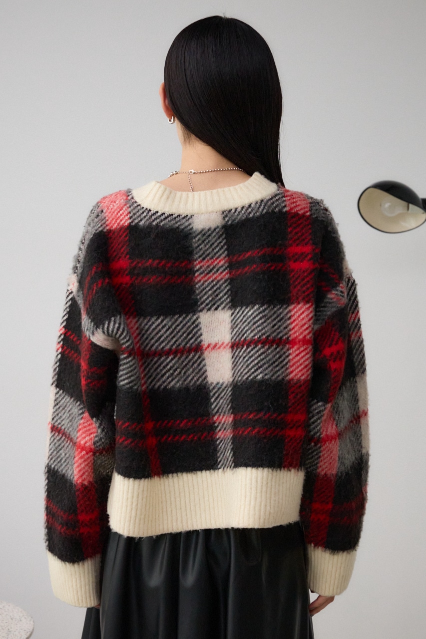 ビッグチェックニット 柄RED FREE