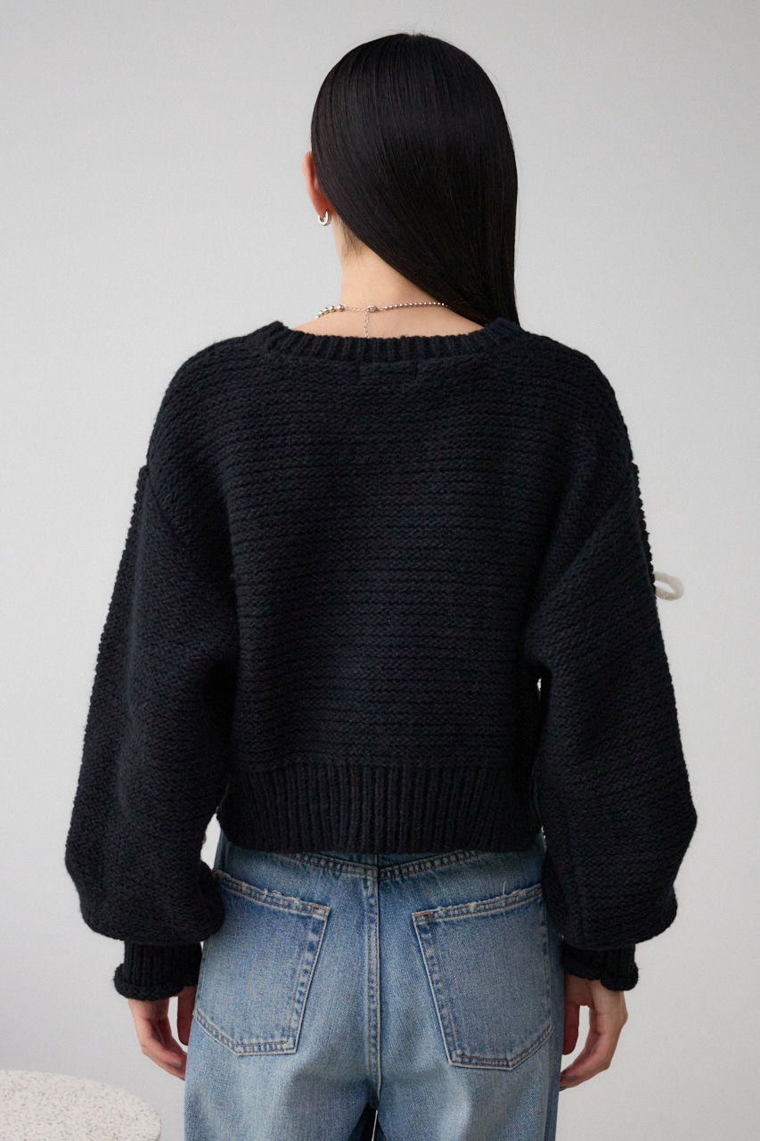 リボンモチーフニット BLK FREE