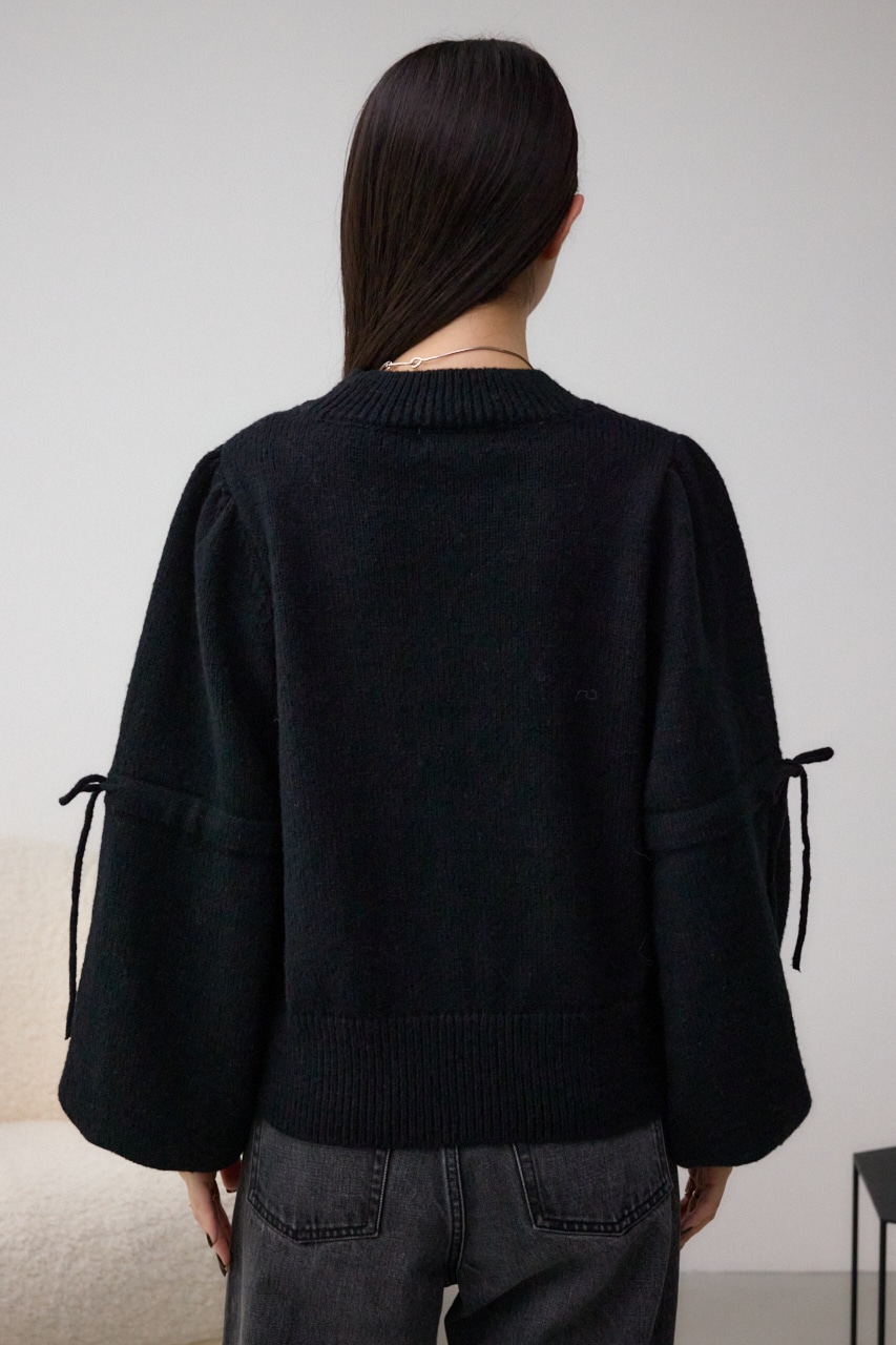 袖リボンデザインニット BLK FREE