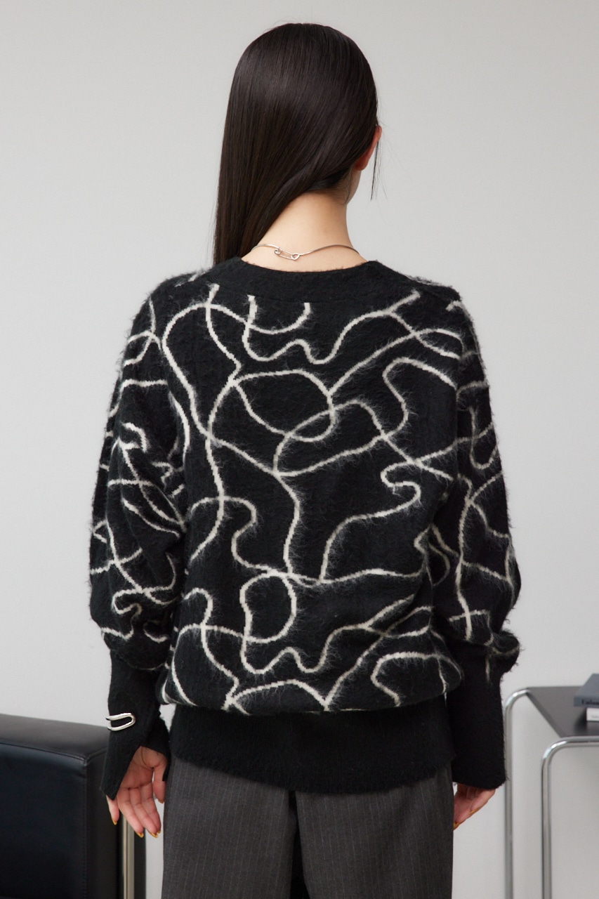ライン柄ニットカーディガン 柄BLK FREE