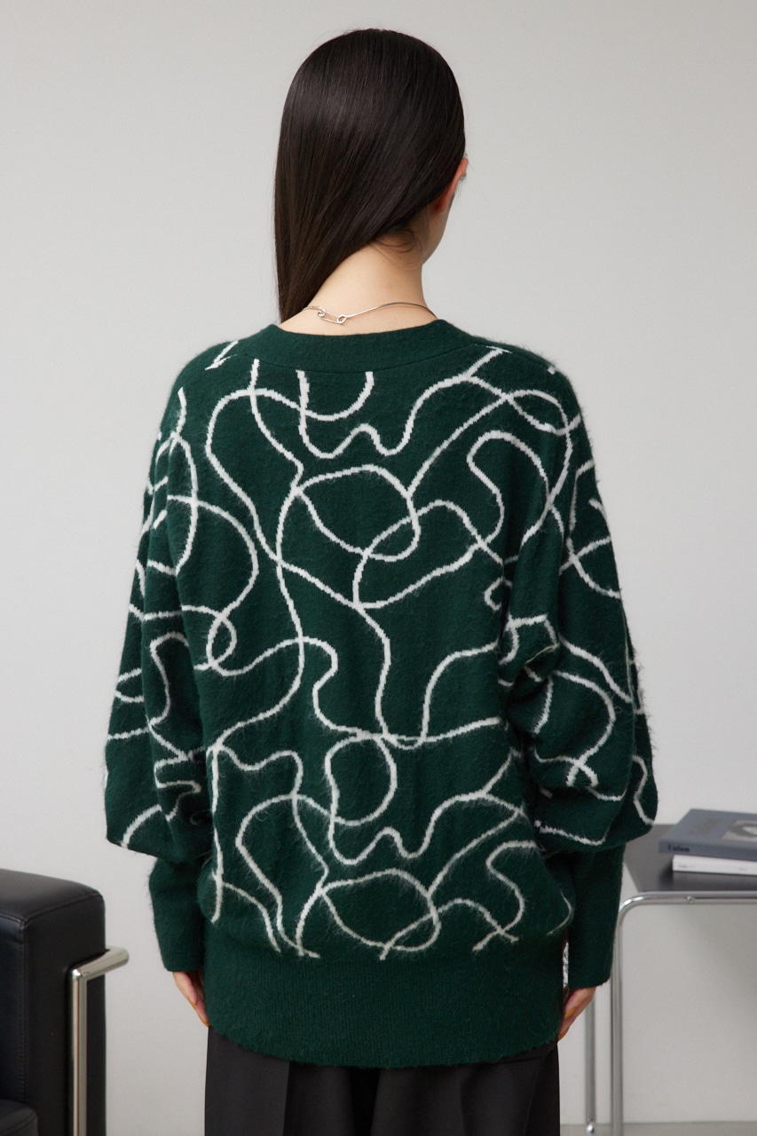 ライン柄ニットカーディガン 柄GRN FREE
