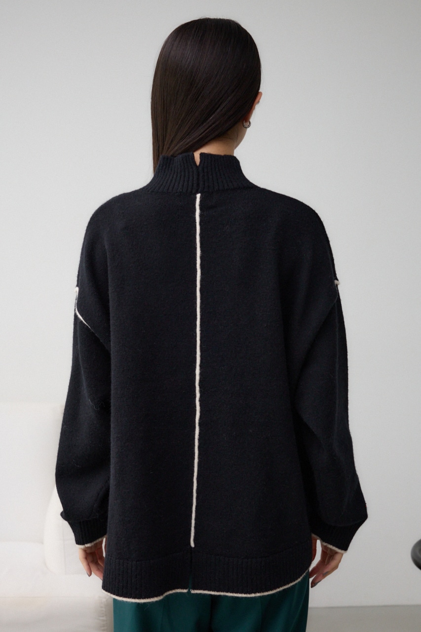 ハイネック配色ニットプルオーバー BLK FREE