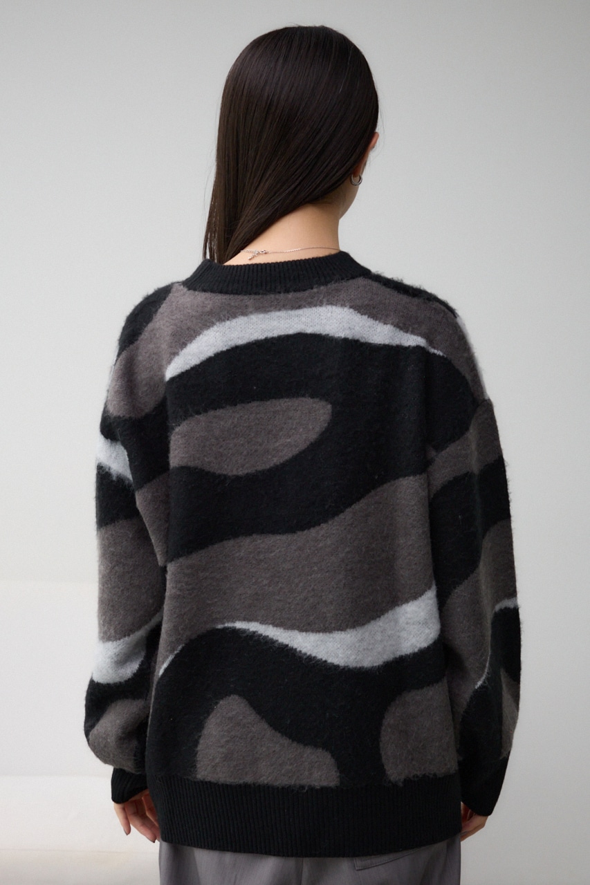 マーブルジャガードニットトップス 柄BLK FREE