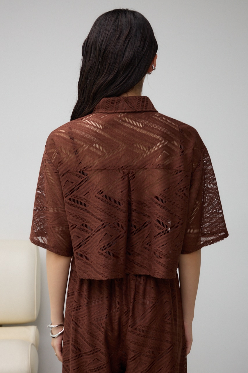 ハーフスリーブクロップドレースシャツ D/BRN FREE