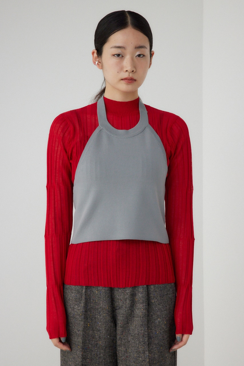 【PLUS】ホルターネックレイヤードセットニット RED FREE