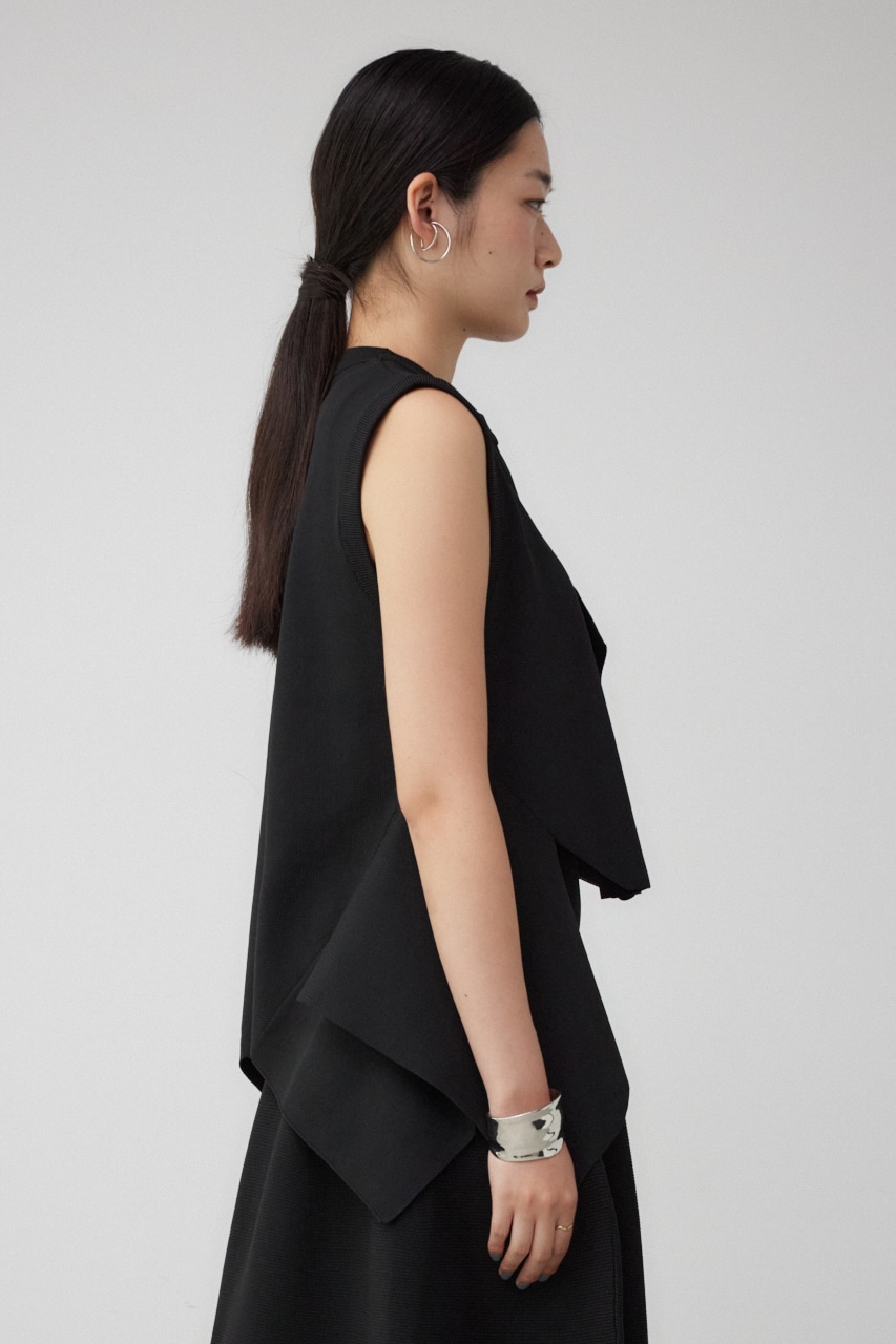 【PLUS】アシンメトリーヘムニットベスト BLK FREE