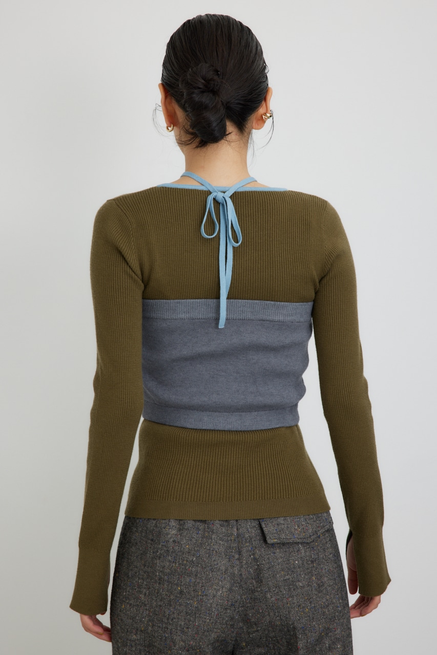 【PLUS】ベストレイヤードホルターネックニット KHA FREE