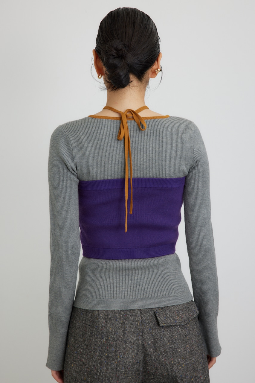 【PLUS】ベストレイヤードホルターネックニット T.GRY FREE