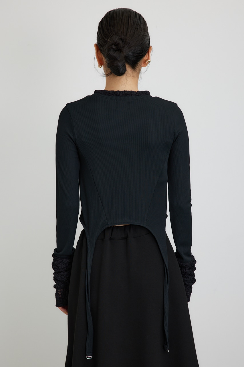 【PLUS】レースドッキングストラップトップス BLK FREE