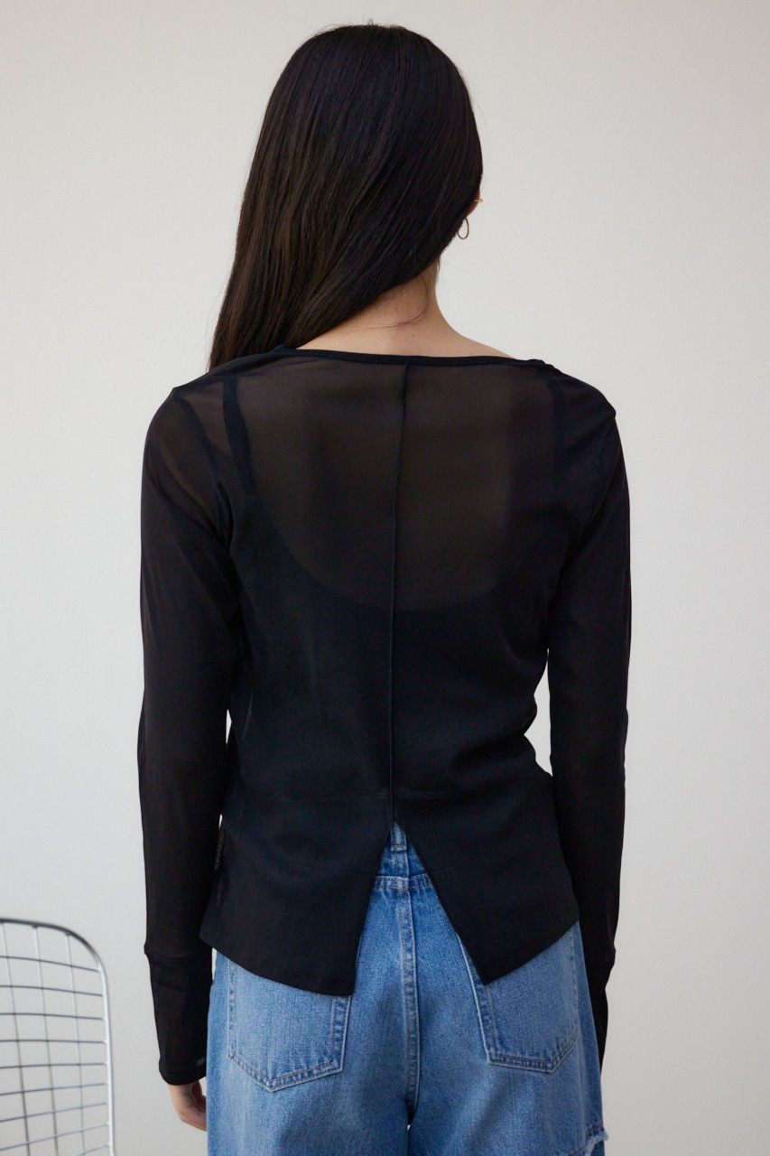 バックスリットシアーロングトップス BLK FREE