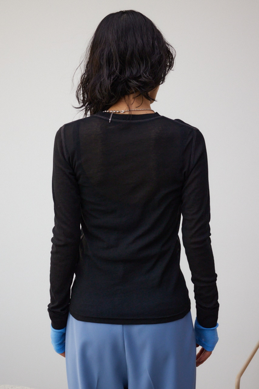 レイヤードカフロングシアートップス BLK FREE