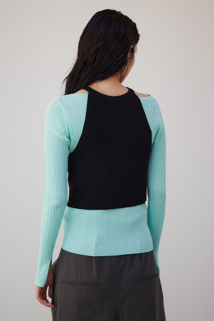 【PLUS】シアーレイヤードニットトップス MINT FREE