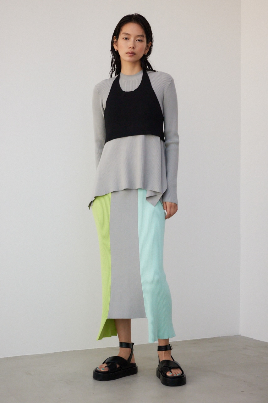 【PLUS】ベストレイヤードドレープワンピ GRY M