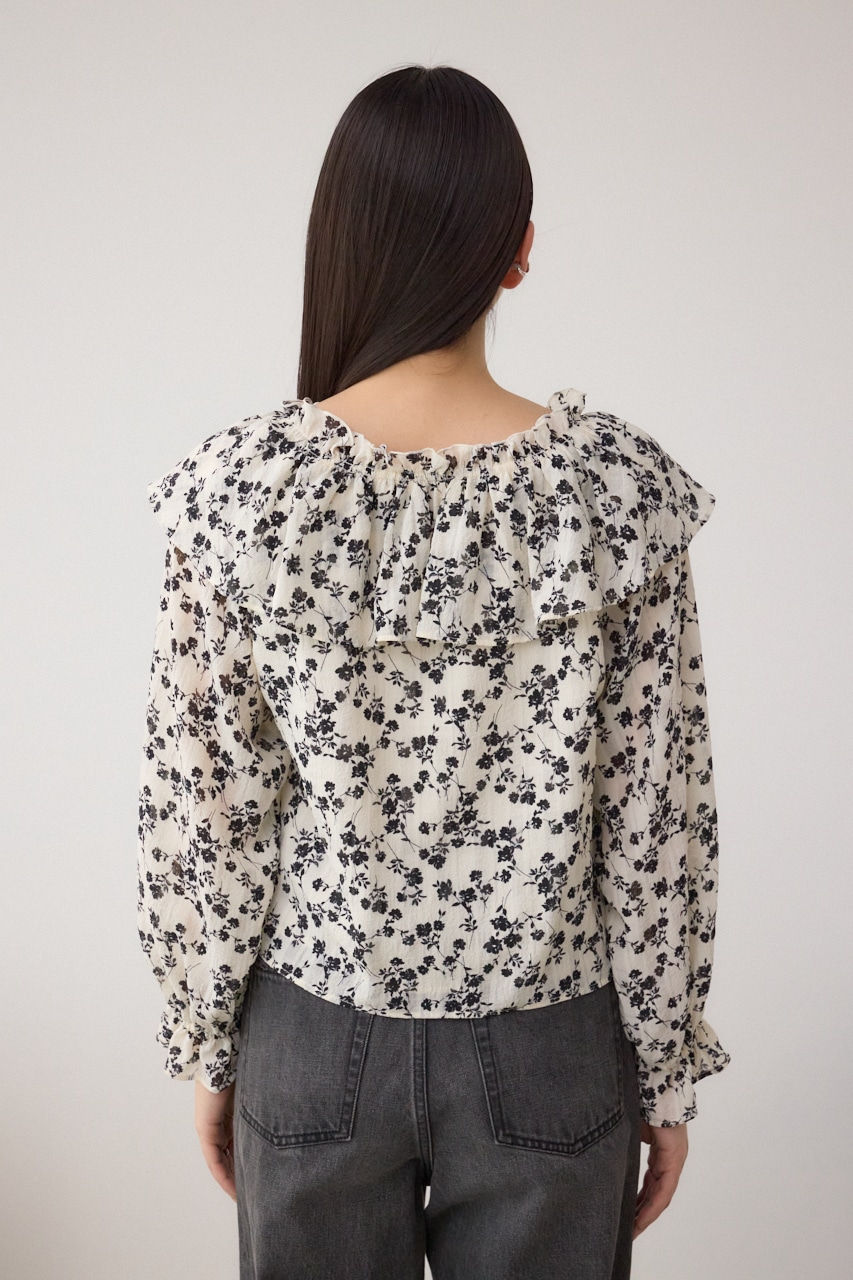 シアーチェックフラワー柄ブラウス 柄WHT FREE