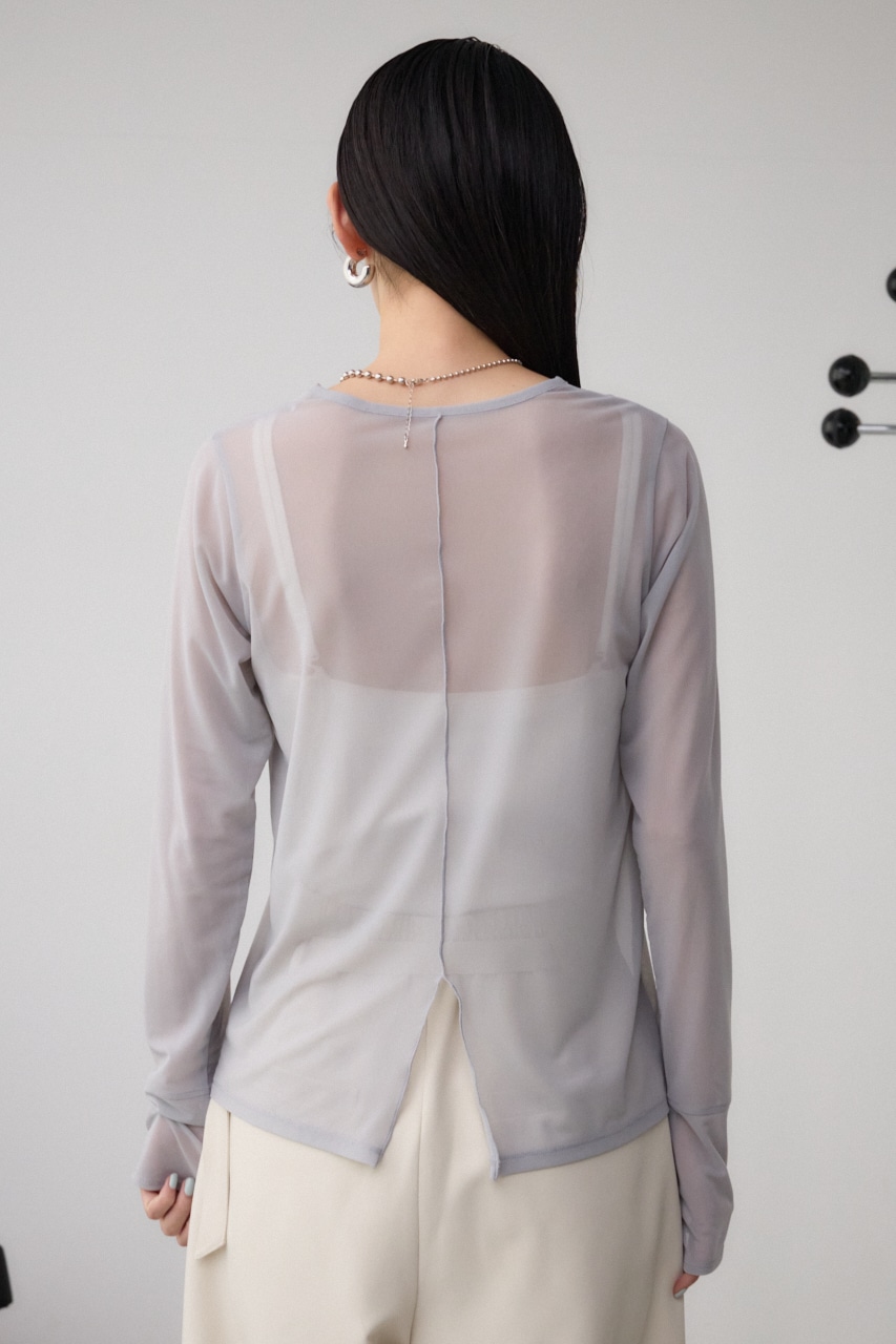 バックスリットシアーロングトップス L/GRY FREE