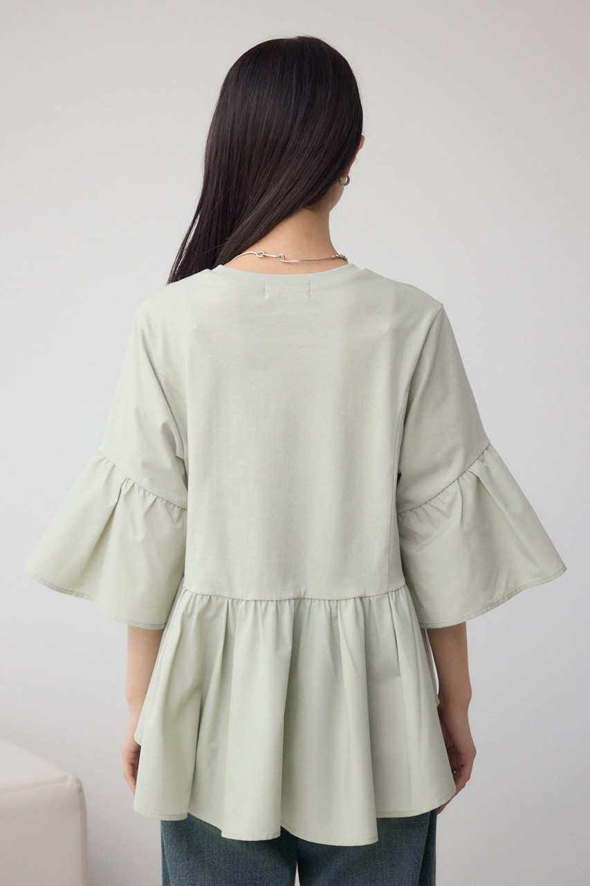 タックスリーブ半袖デザインカットトップス L/GRN FREE