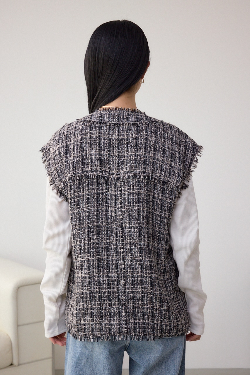 ツイードフリンジベスト 柄BLK FREE
