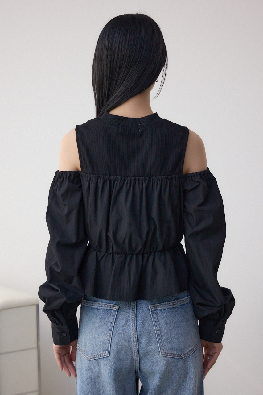 オフショルレイヤードブラウス BLK FREE