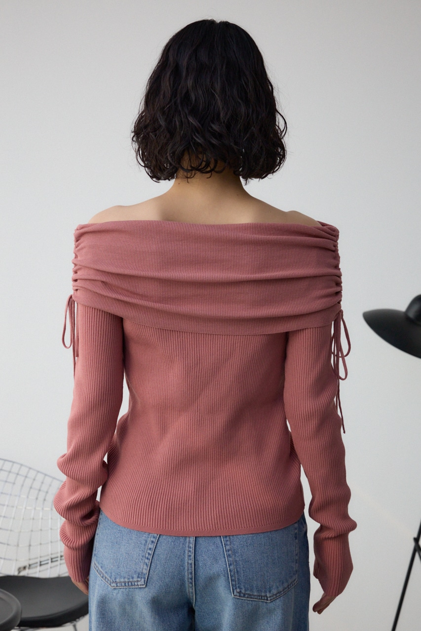 ギャザーオフショルダーニットトップス PNK FREE