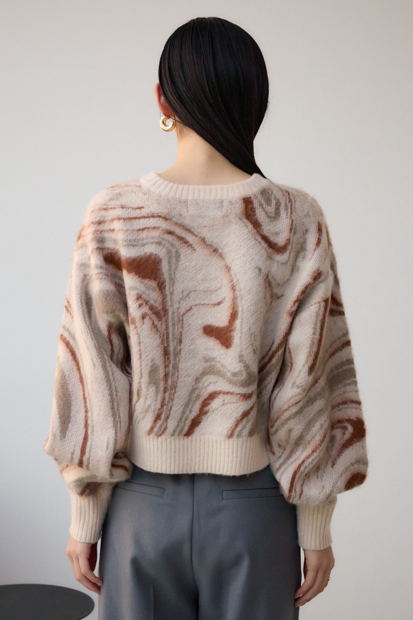 マーブルクロップドジャガードニット 柄BEG FREE