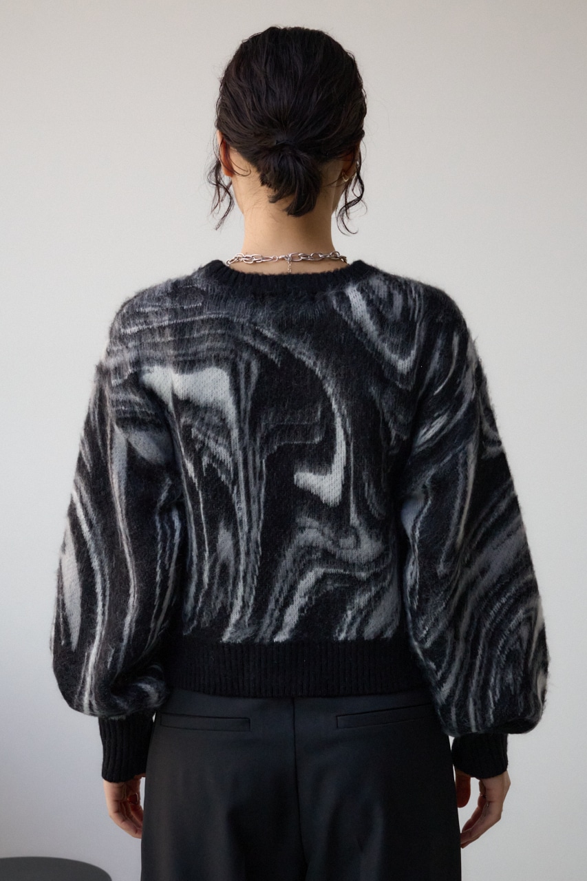 マーブルクロップドジャガードニット 柄BLK FREE