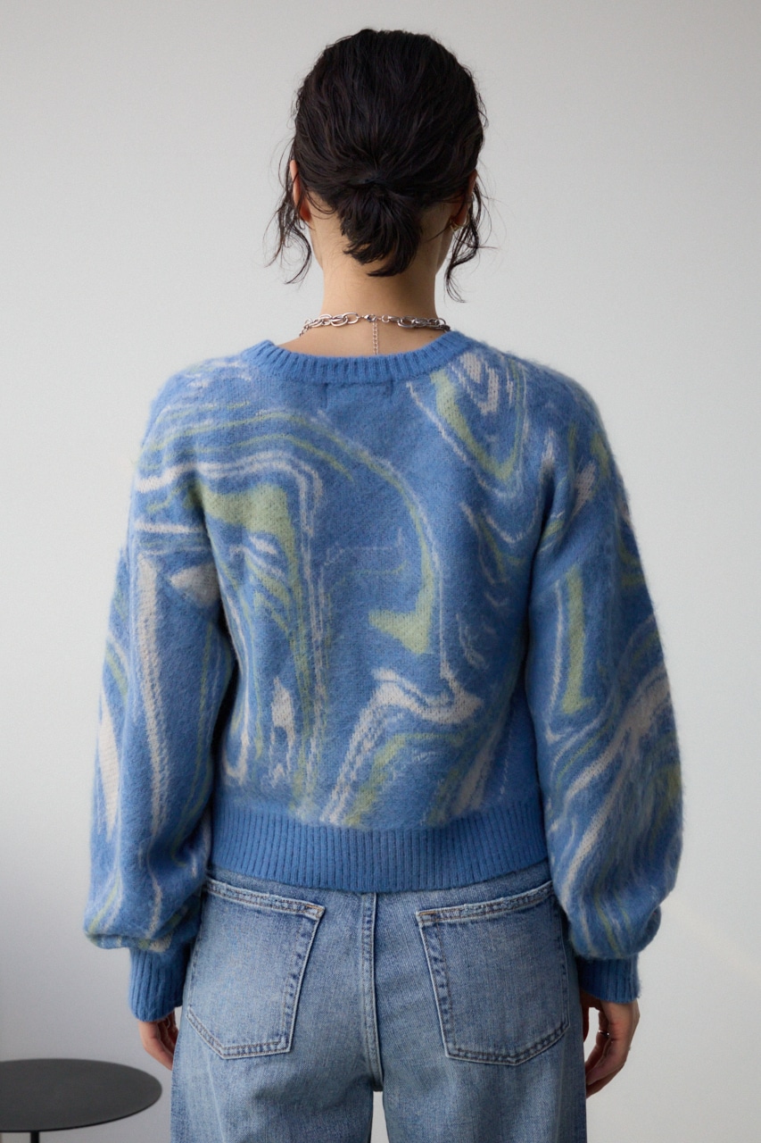 マーブルクロップドジャガードニット 柄BLU FREE