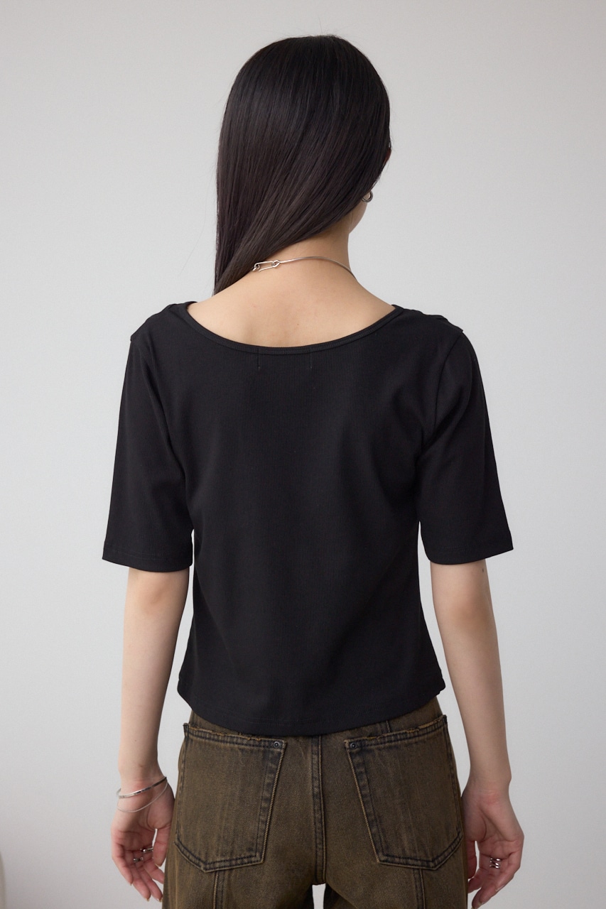 デザインネックショートTシャツ BLK FREE