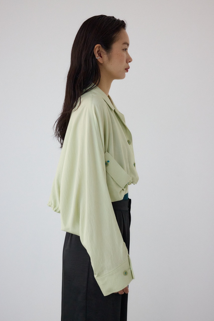 【PLUS】ショートギャザーシアーシャツ LIME FREE