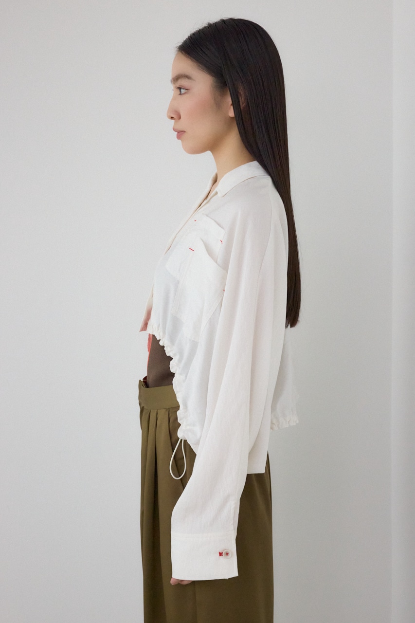 【PLUS】ショートギャザーシアーシャツ O/WHT FREE