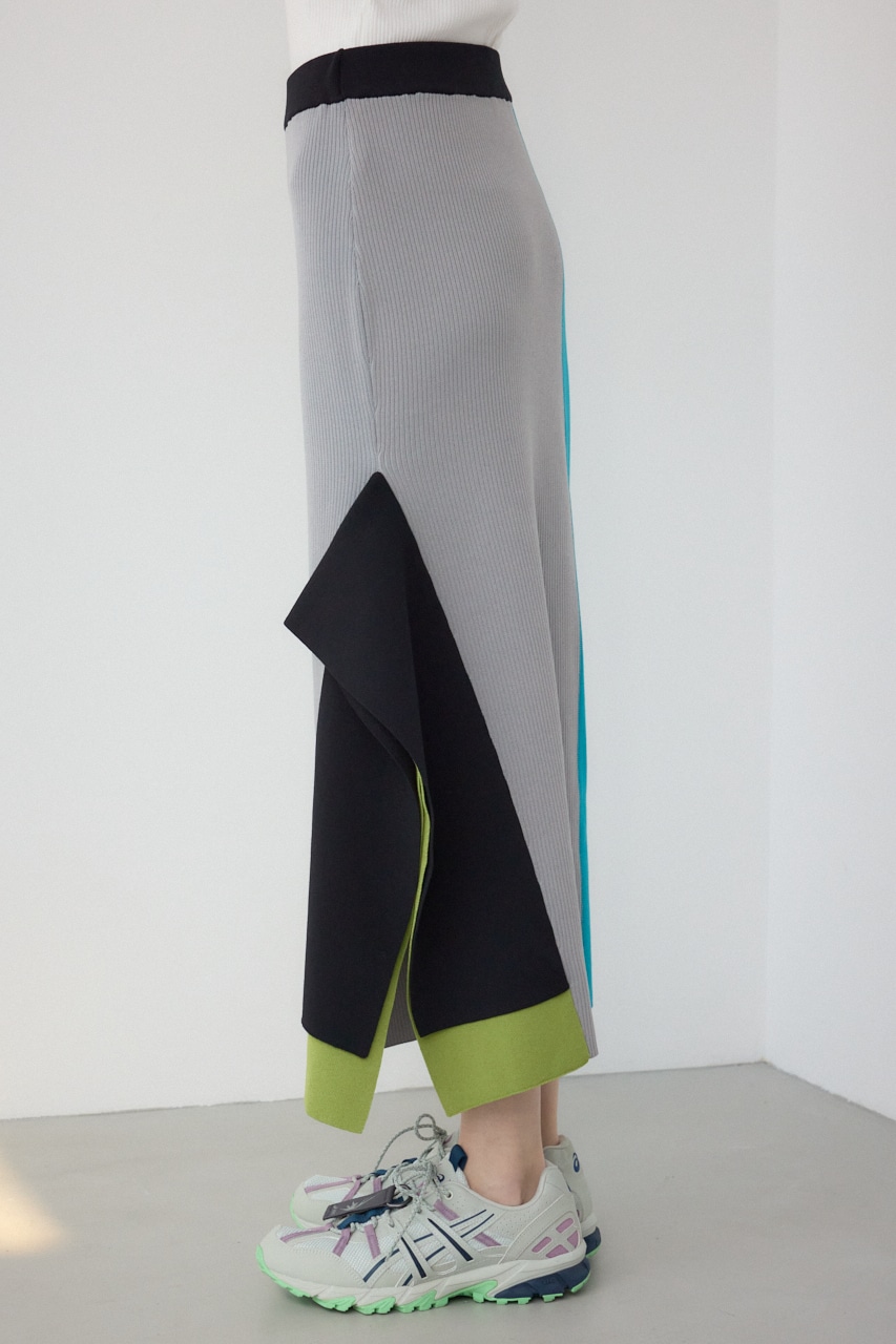 【PLUS】パネルドレープマーメイドスカート 柄GRY M