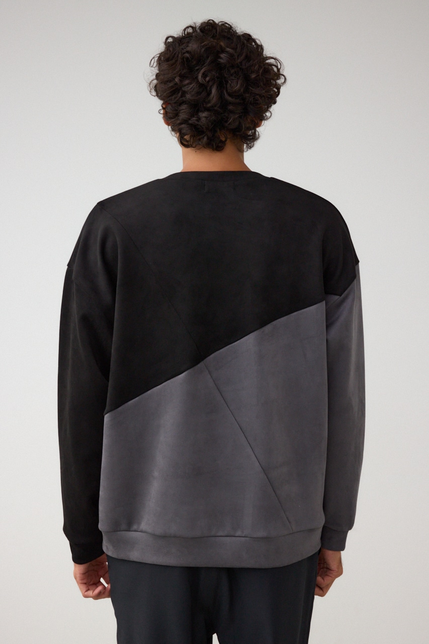 フェイクスウェードパネル切替トップス 柄BLK FREE