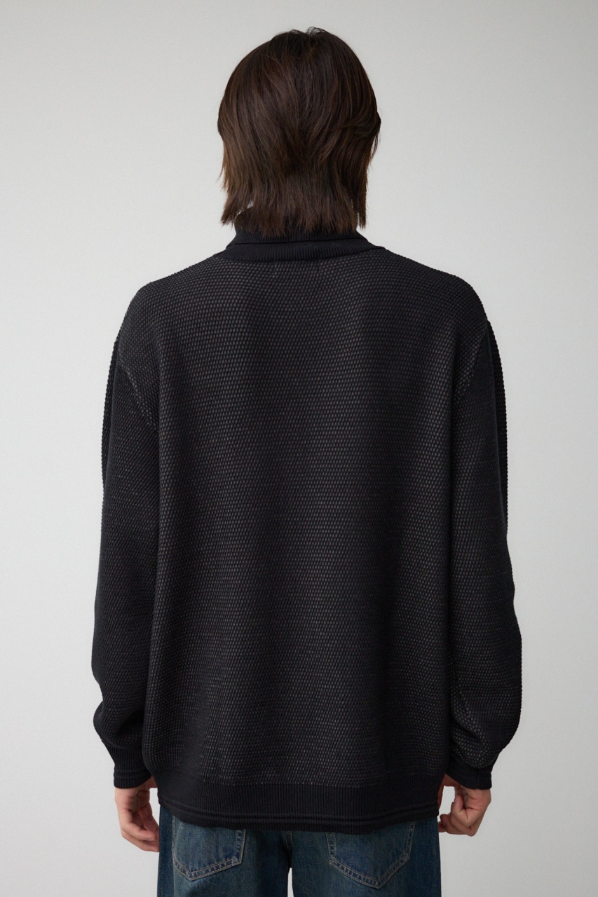 ハニカムタートルネックニット BLK L