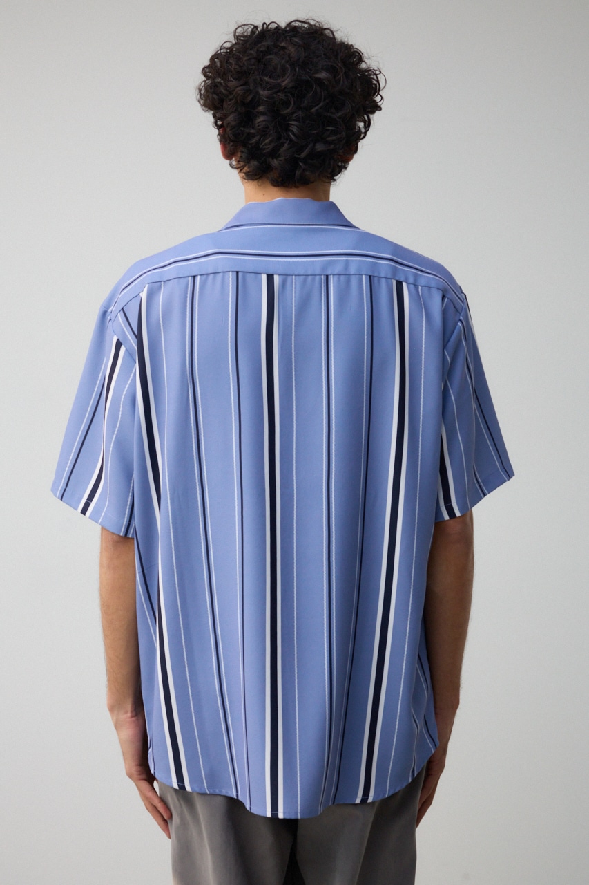 梨地マルチストライプシャツ 柄BLU M